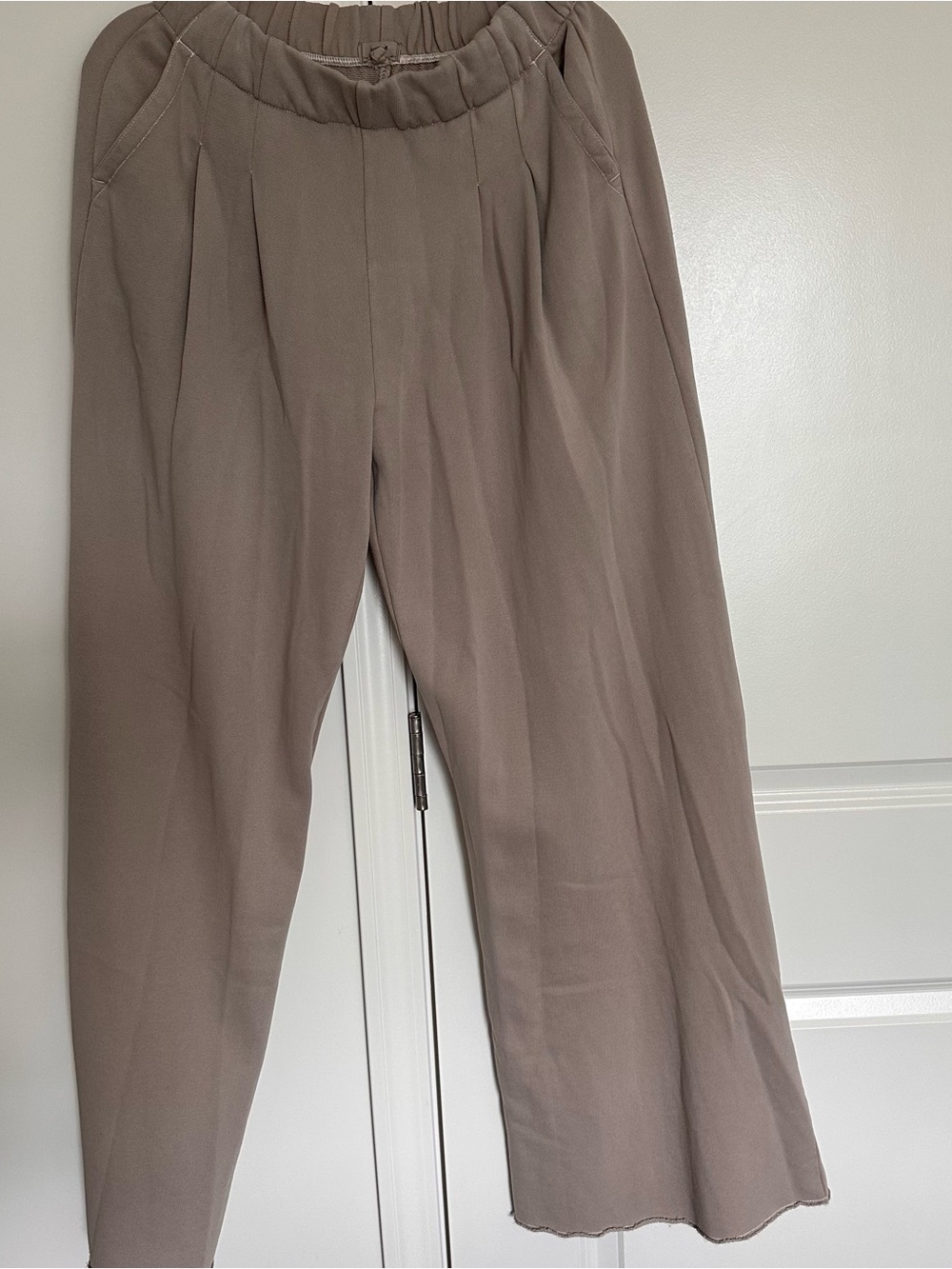 aerie Taupe Wide-Leg Elastic Waist Cotton Trousers - Picture 2 of 3